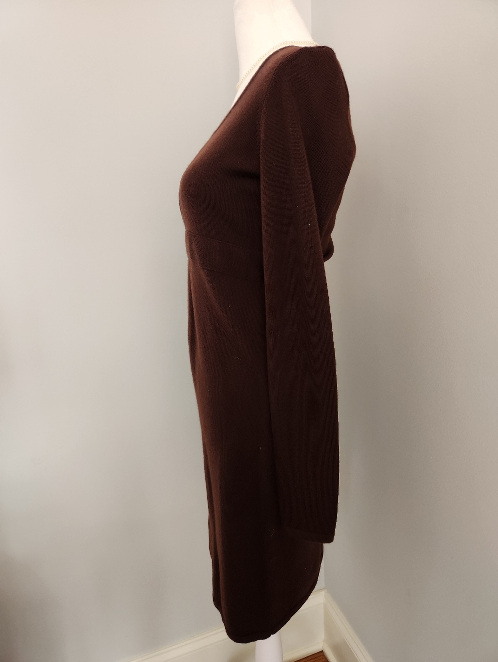 Barneys New York VINTAGE Brown Long-Sleeve 100% Merino Wool Knit Dress S - Picture 4 of 9